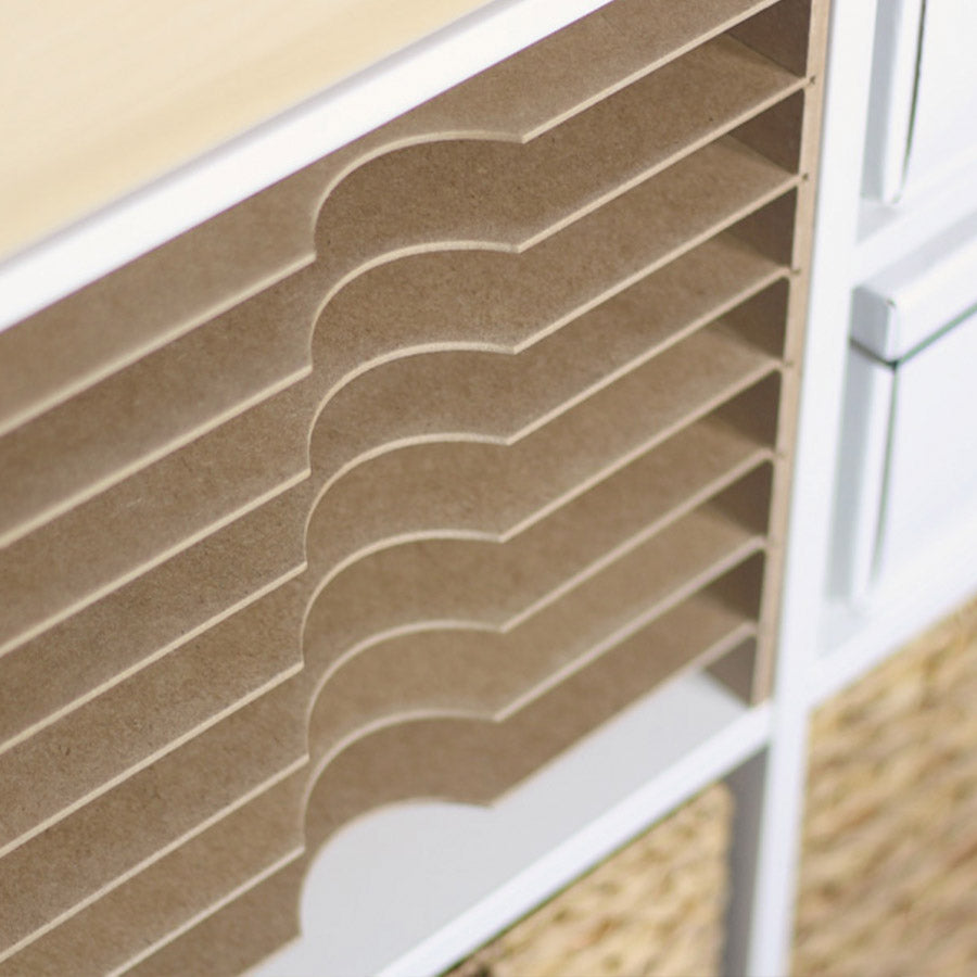 Kallax Einsatz aus Pappkarton mit 8 ausziehbaren Fächern für Bastel- und Motivpapiere.