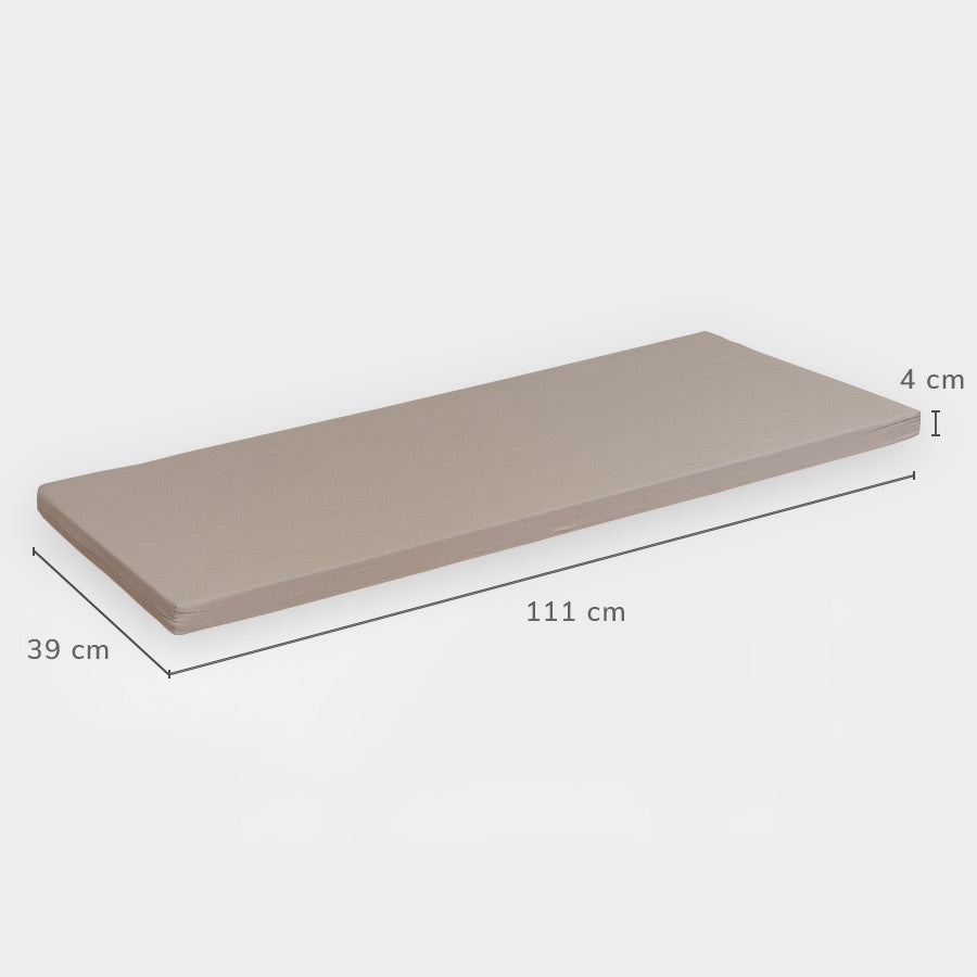 Maße des Sitzpolsters für Kallax 3-er - Länge: 111 cm, Breite: 39 cm, Höhe: 4 cm