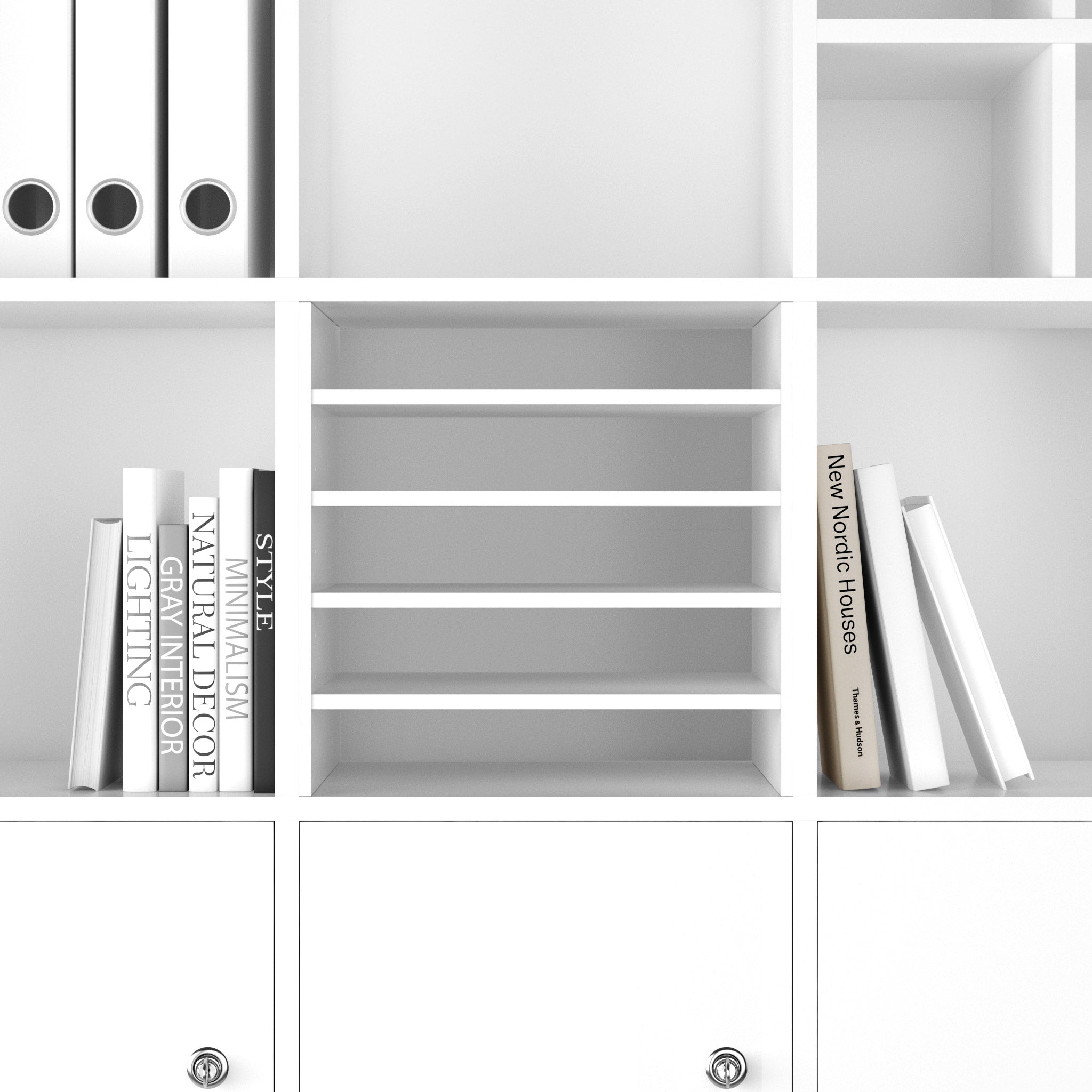 Frontansicht einer Papierablage mit 4 Zwischenböden für 5 Fächer