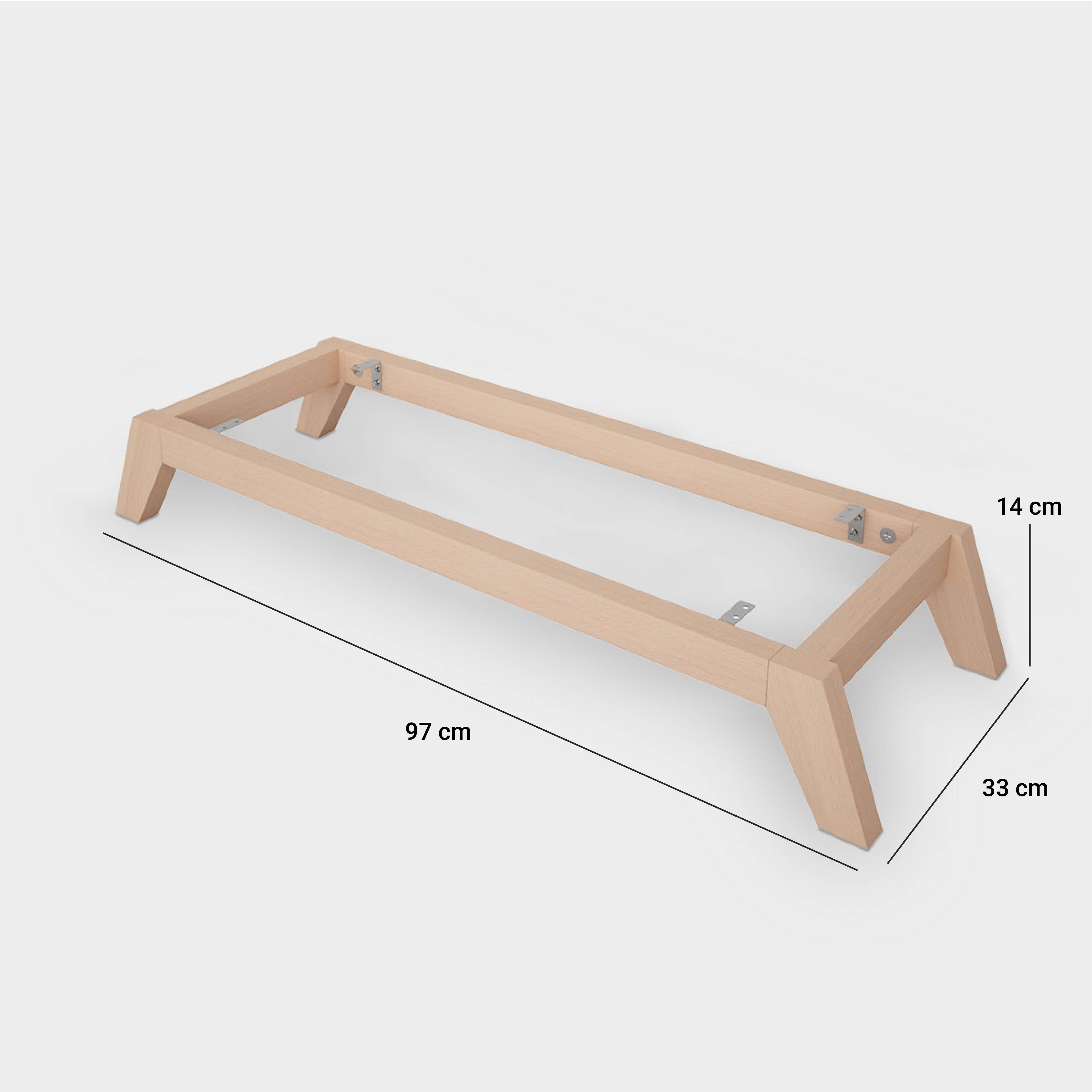 Maße des mittelgroßen Untergestells: Länge = 97 cm, Tiefe = 33 cm, Höhe = 14 cm
