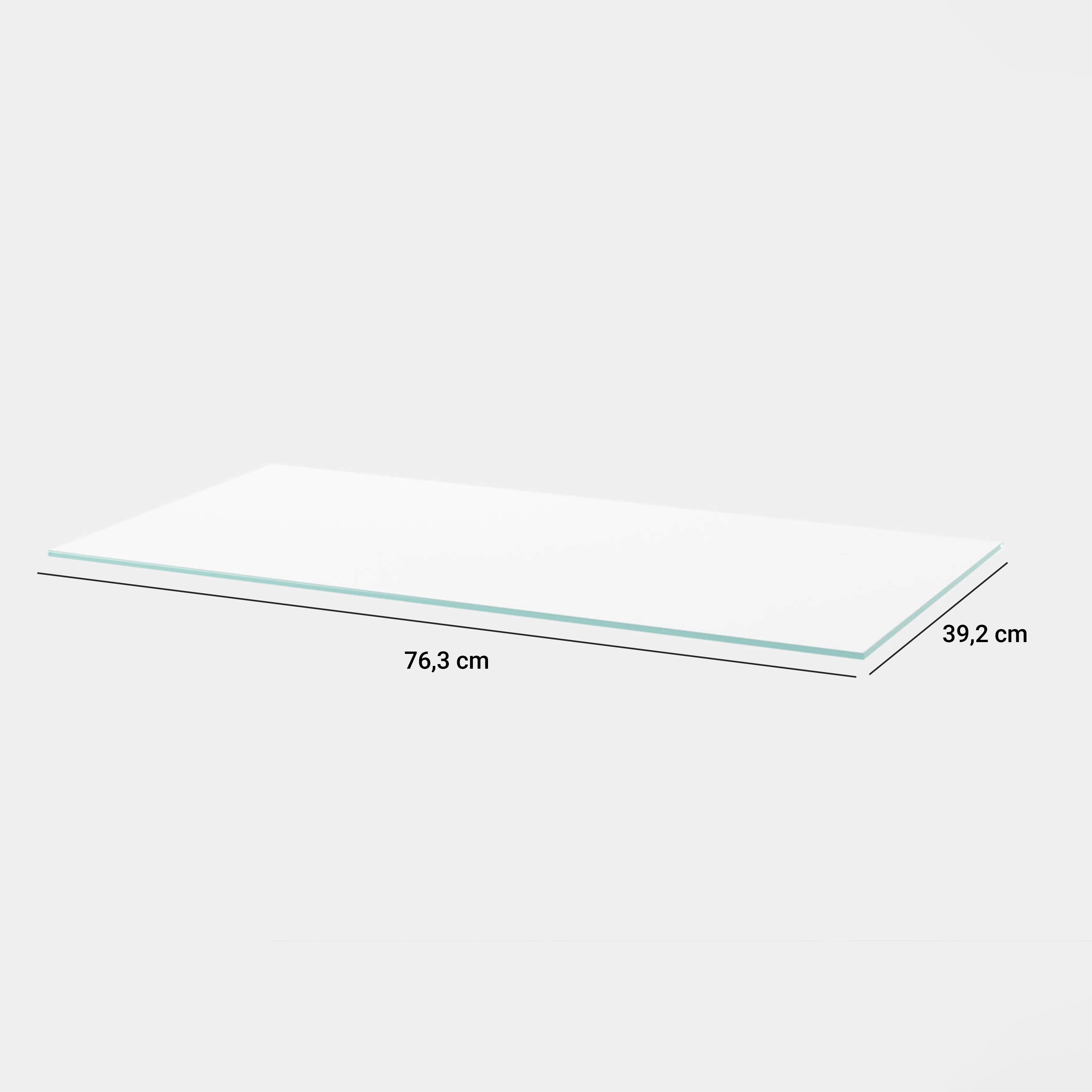 Maße der Deckplatte aus Glas - Länge: 76,3 cm, Breite: 39,2 cm