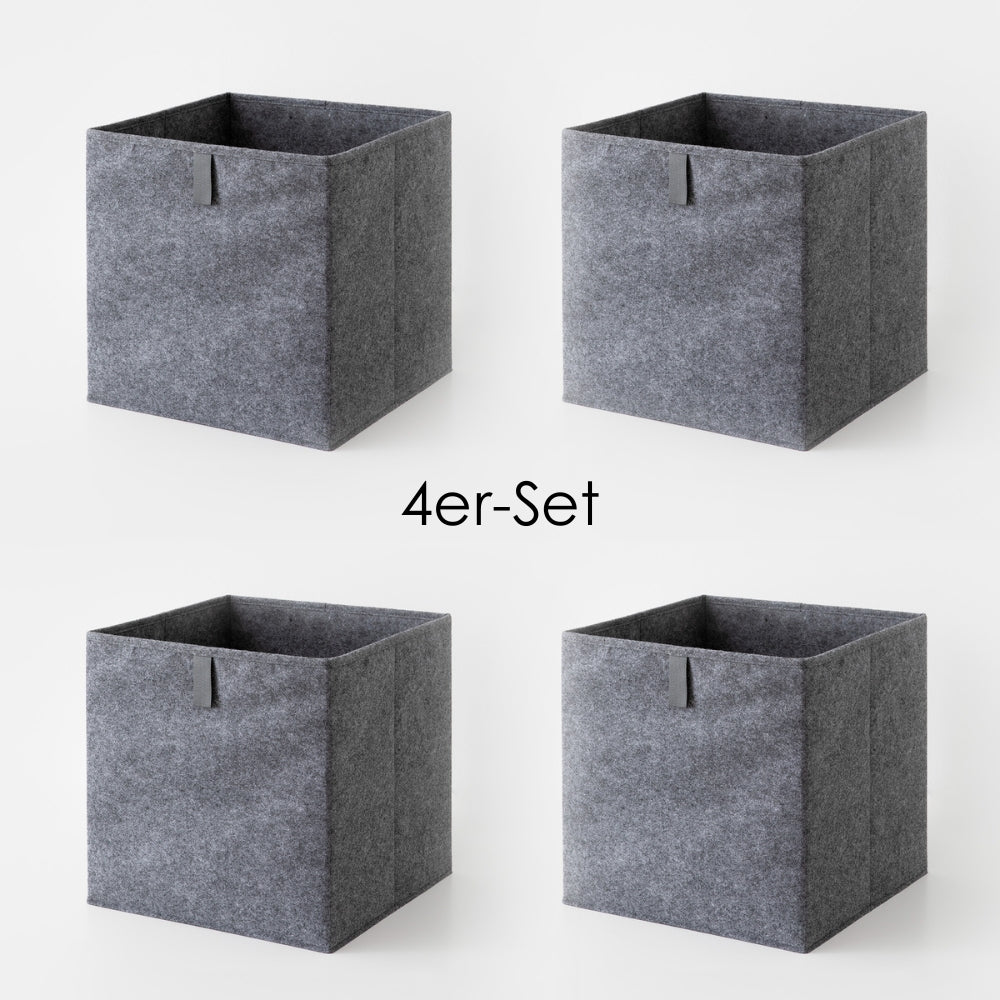 4 Kallax Boxen aus Filz mit Ziehlasche.