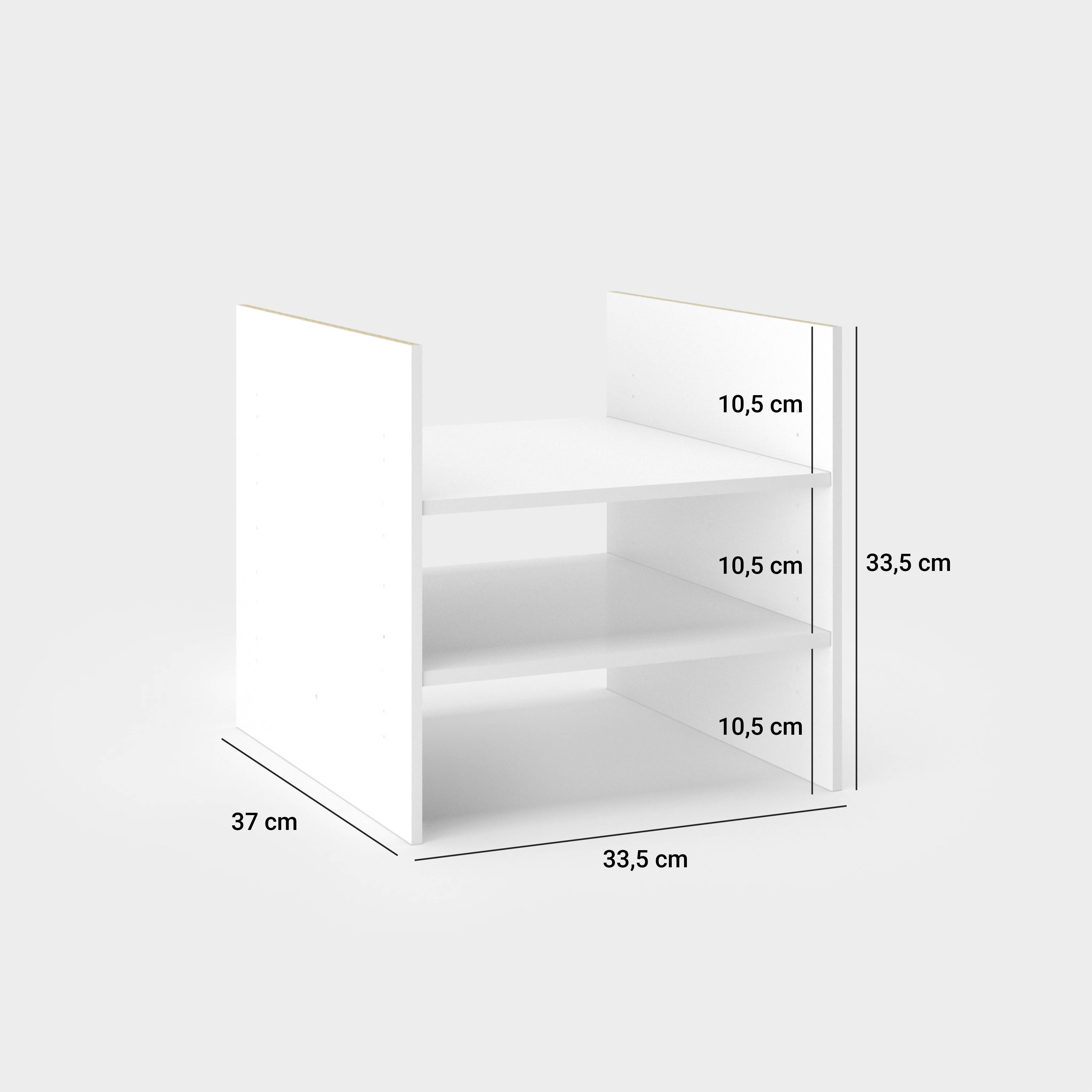 Maßangaben des Regalfaches: 33,5 cm breit, 33,5 cm hoch und 37 cm tief