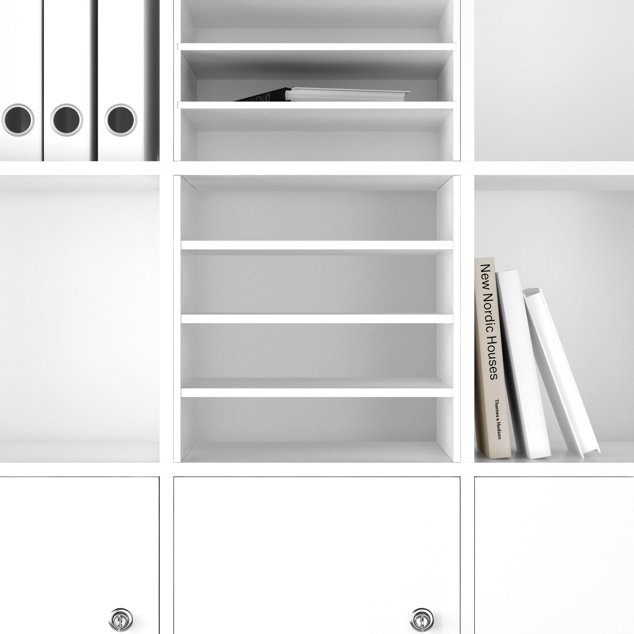 Frontansicht des Ablagesystems mit 4 Fachböden