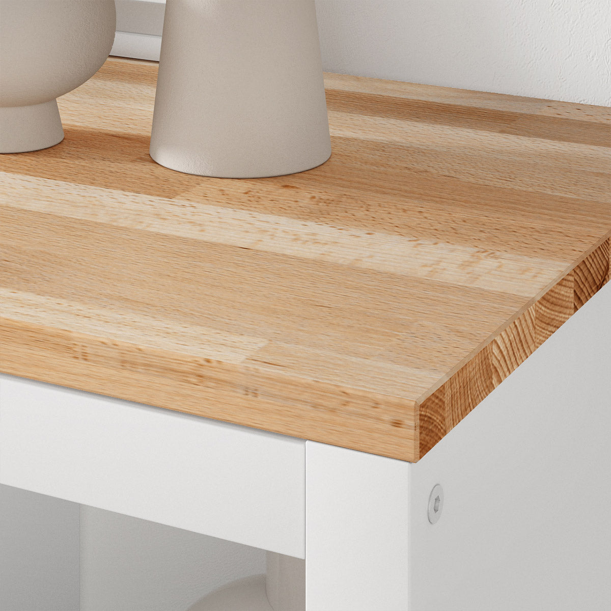 Nahaufnahme einer Kallax Holzplatte aus Buchenholz