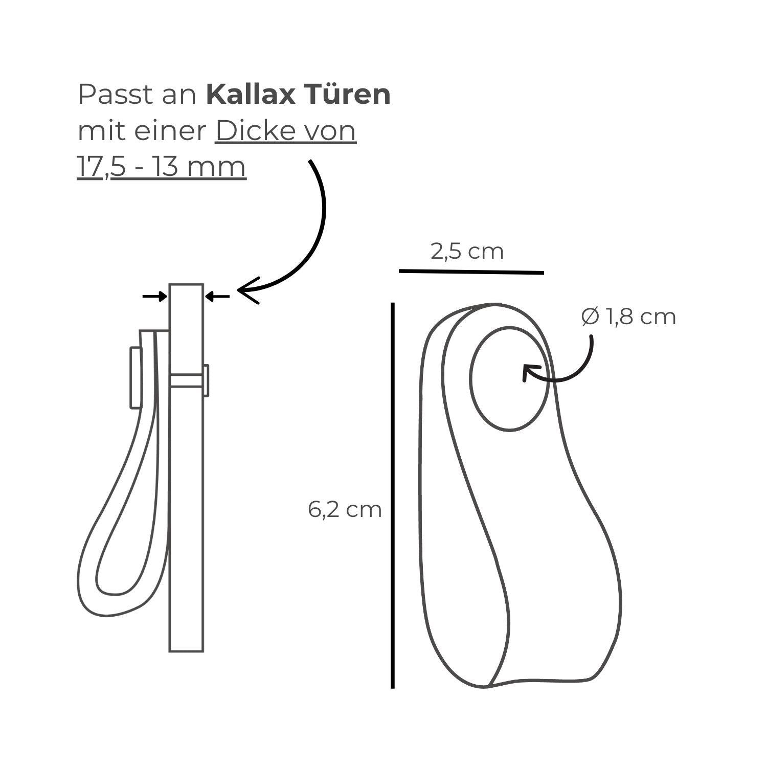 Technische Zeichnung von einem Kallax Möbelgriff mit entsprechenden Maßangaben.