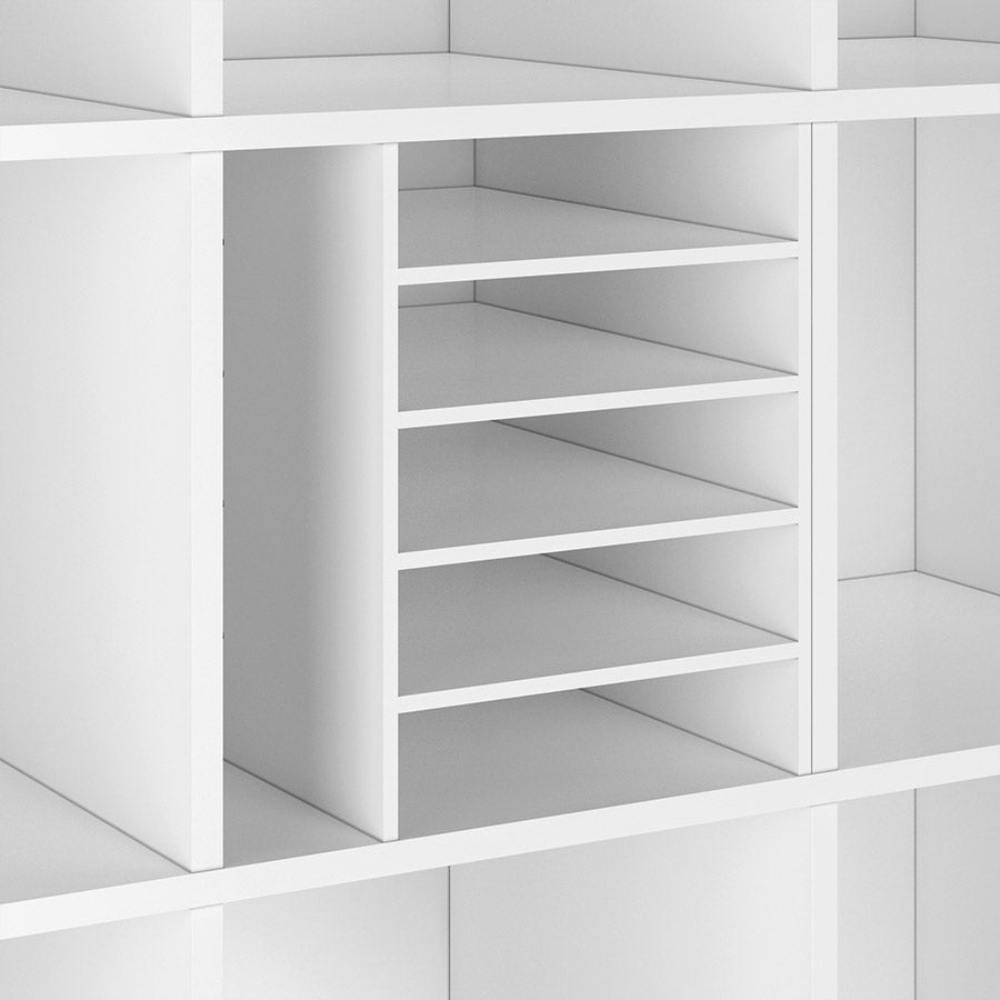 Schräge Ansicht der Dokumentenablage mit 5 horizontalen Fächern und einem vertikalen Fach