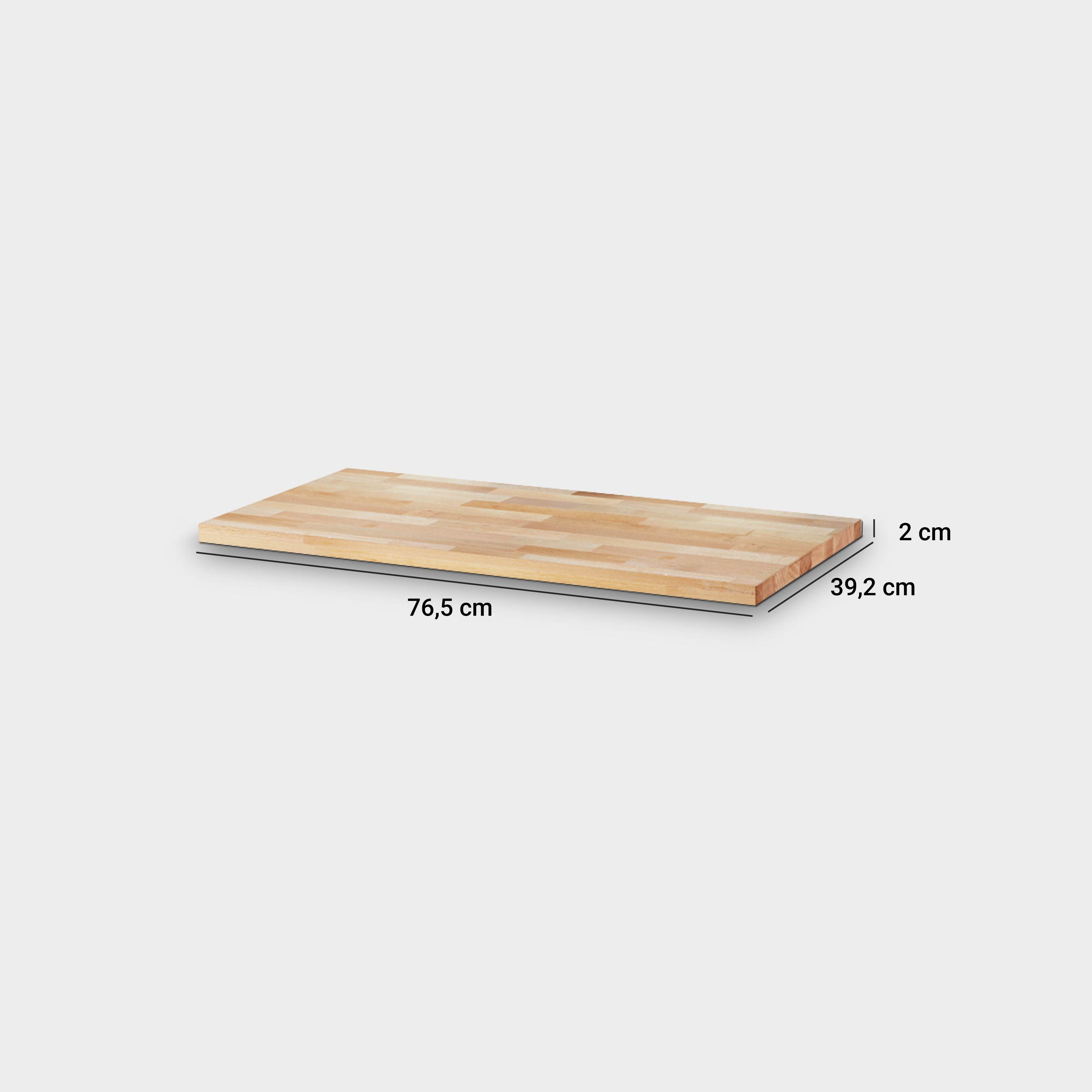 Kallax Holzplatte mit Maßgrößen: 76,5 cm lang, 39, 2 cm breit und 2 cm hoch
