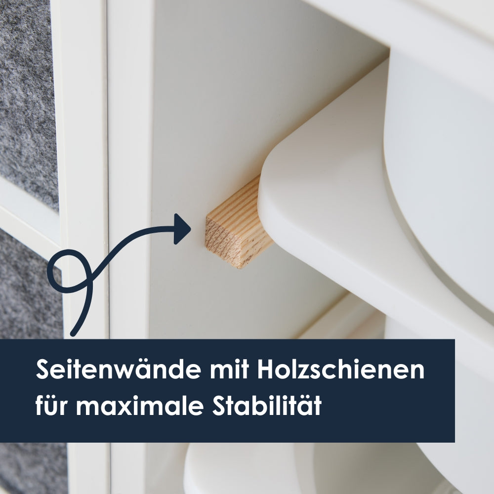 Seitenwände mit Holzschienen für Kallax Regale. Sie halten die Schubladen im Regalfach.
