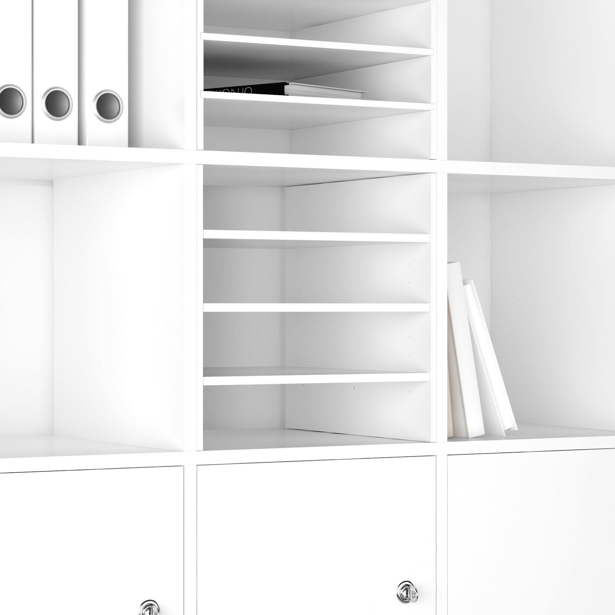 Schrägansicht der Dokumentenablage mit insgesamt 4 Zwischenfaechern.