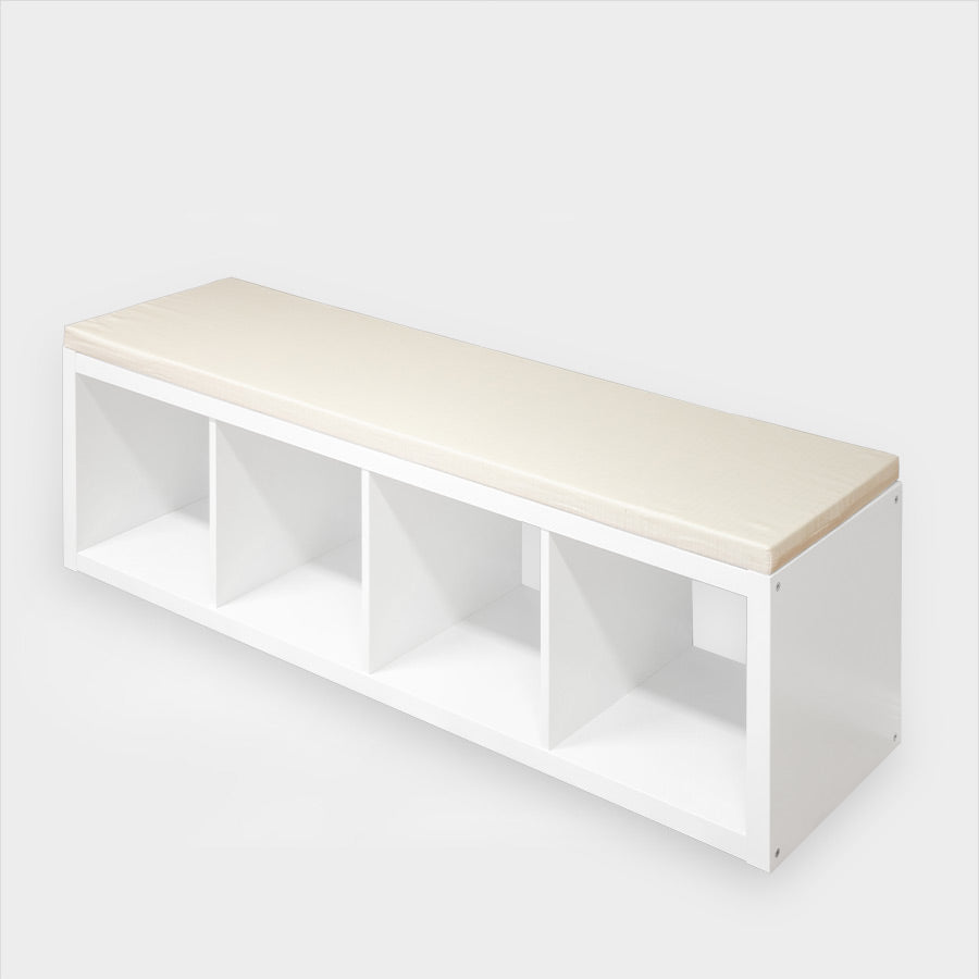 4er Kallax wird zur Polsterbank mit robustem Stoff in Beige