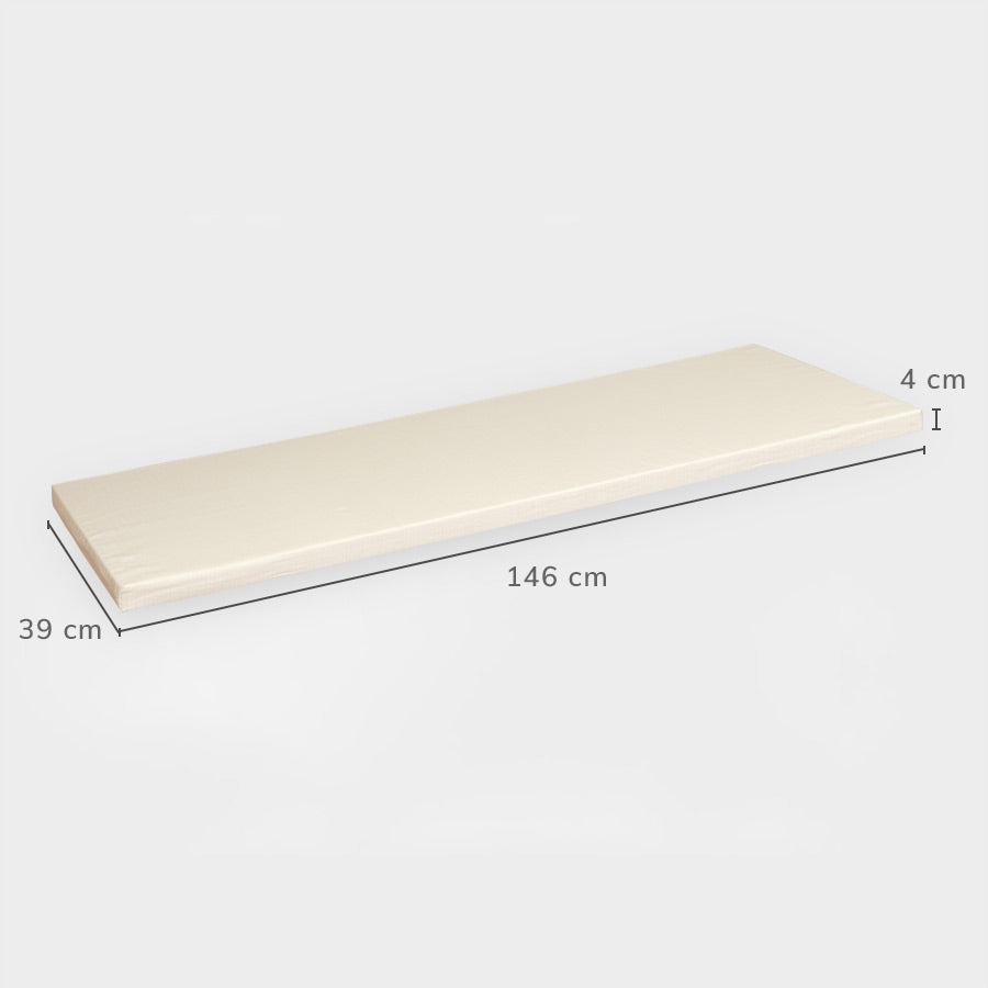 Maße der großen Sitzauflage für Kallax 4er - Länge: 146 cm, Breite: 39 cm, Höhe: 4 cm