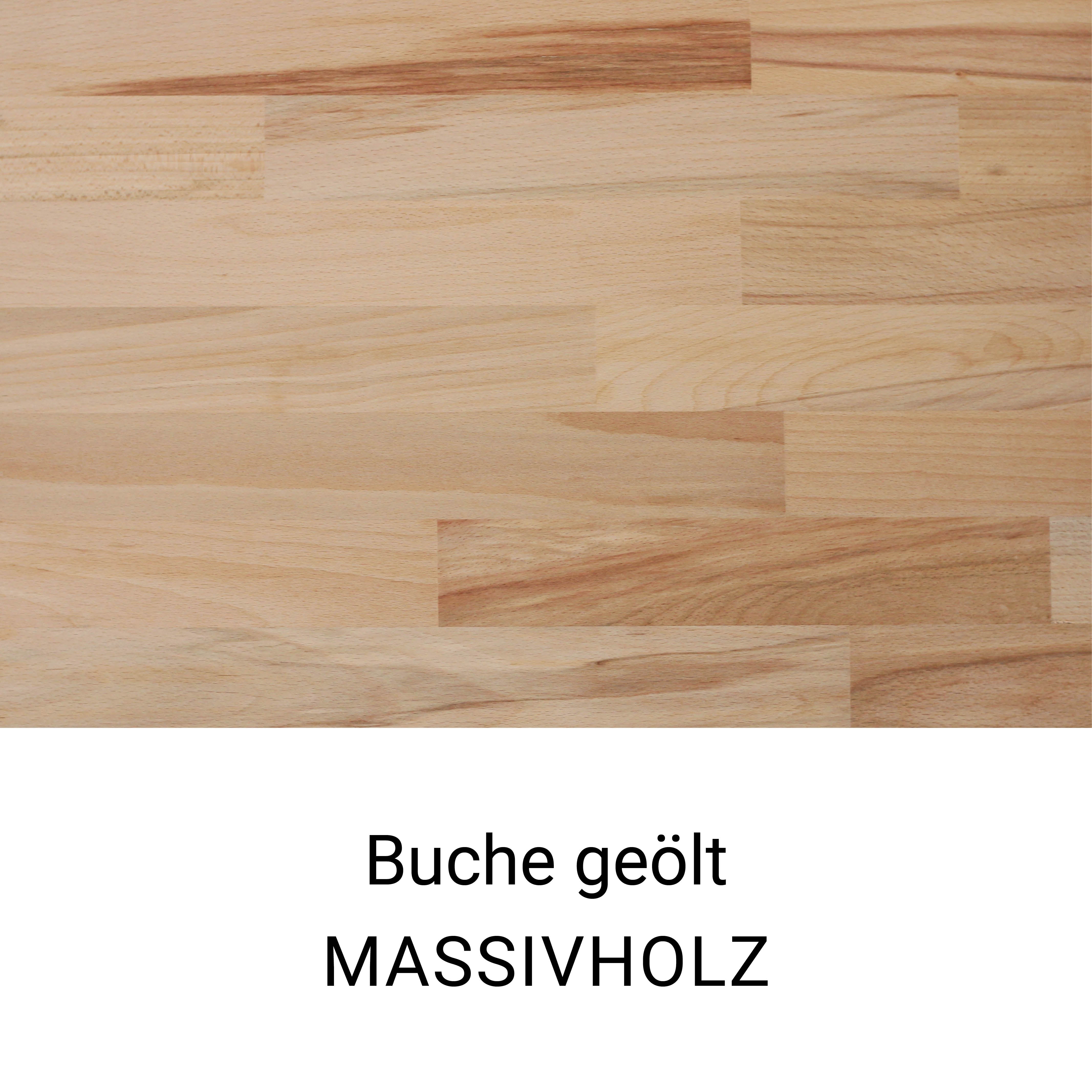 Detailaufnahme einer Massivholzplatte aus Buche in geölter Variante.