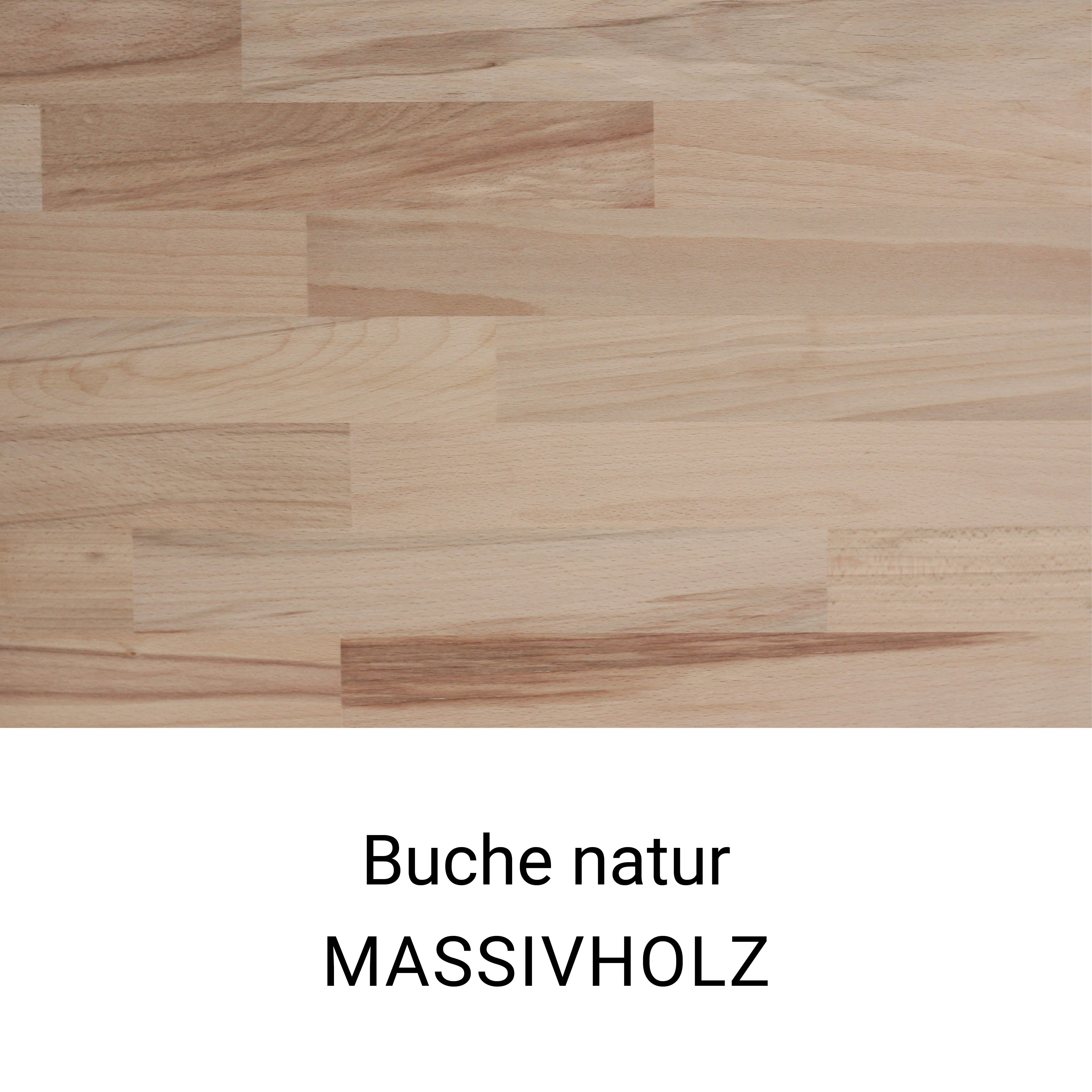 Nahansicht einer massiven Holzplatte aus Buche natur.