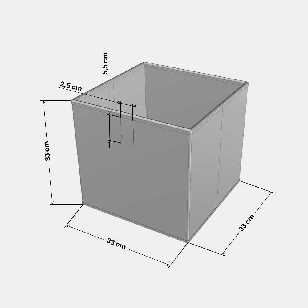 Kallax Box aus Filz mit entsprechenden Maßangaben.