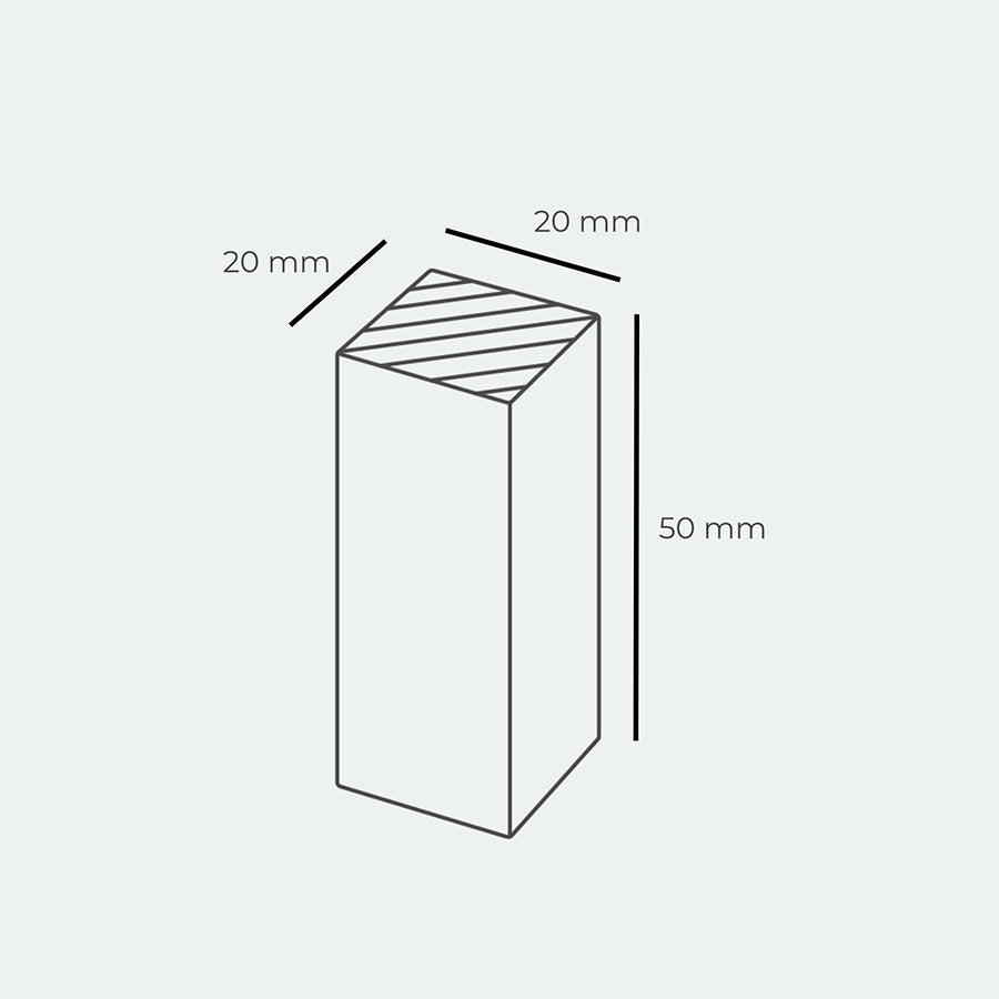 Eine technische Zeichnung von einem eckigen Möbelknauf für Kallax Türen mit Maßangaben.