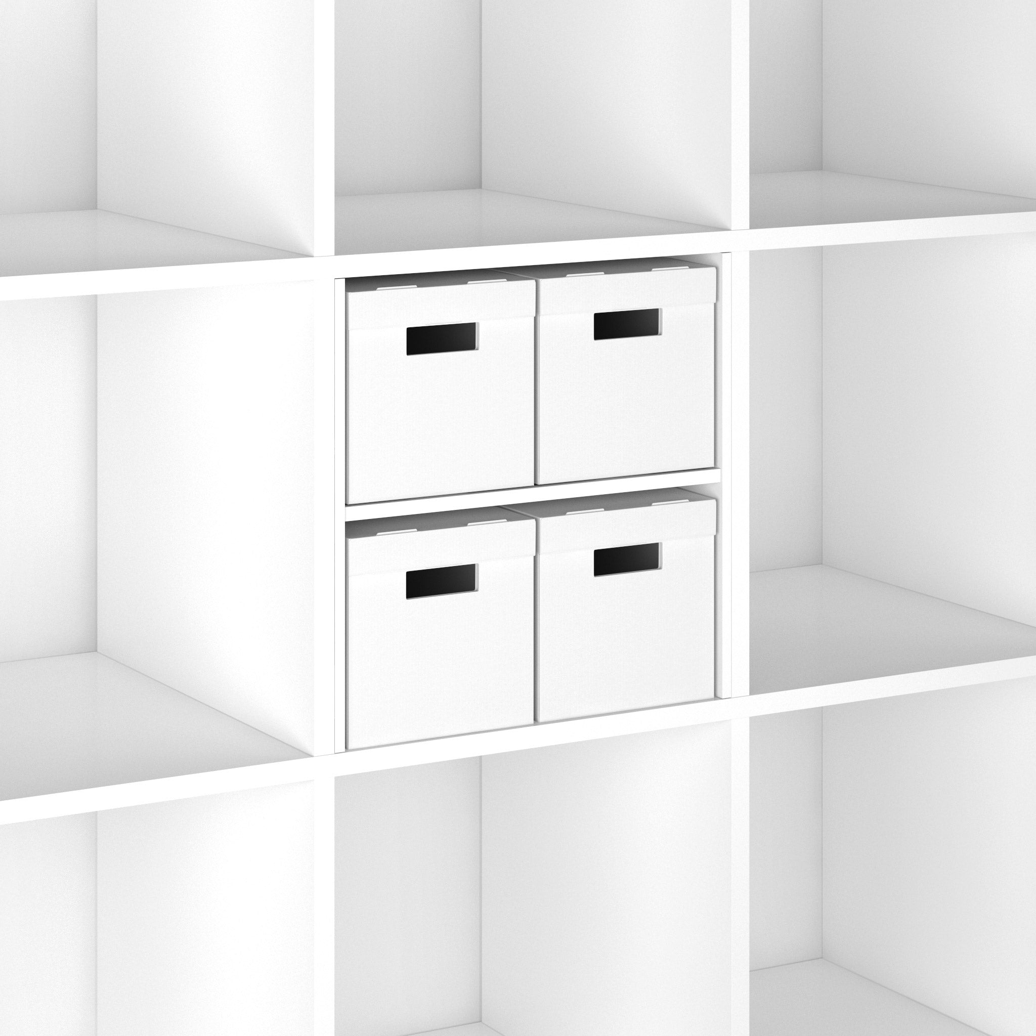 4 weiße IKEA Kisten mit Deckel und Griffmulden für das Kallax Regal
