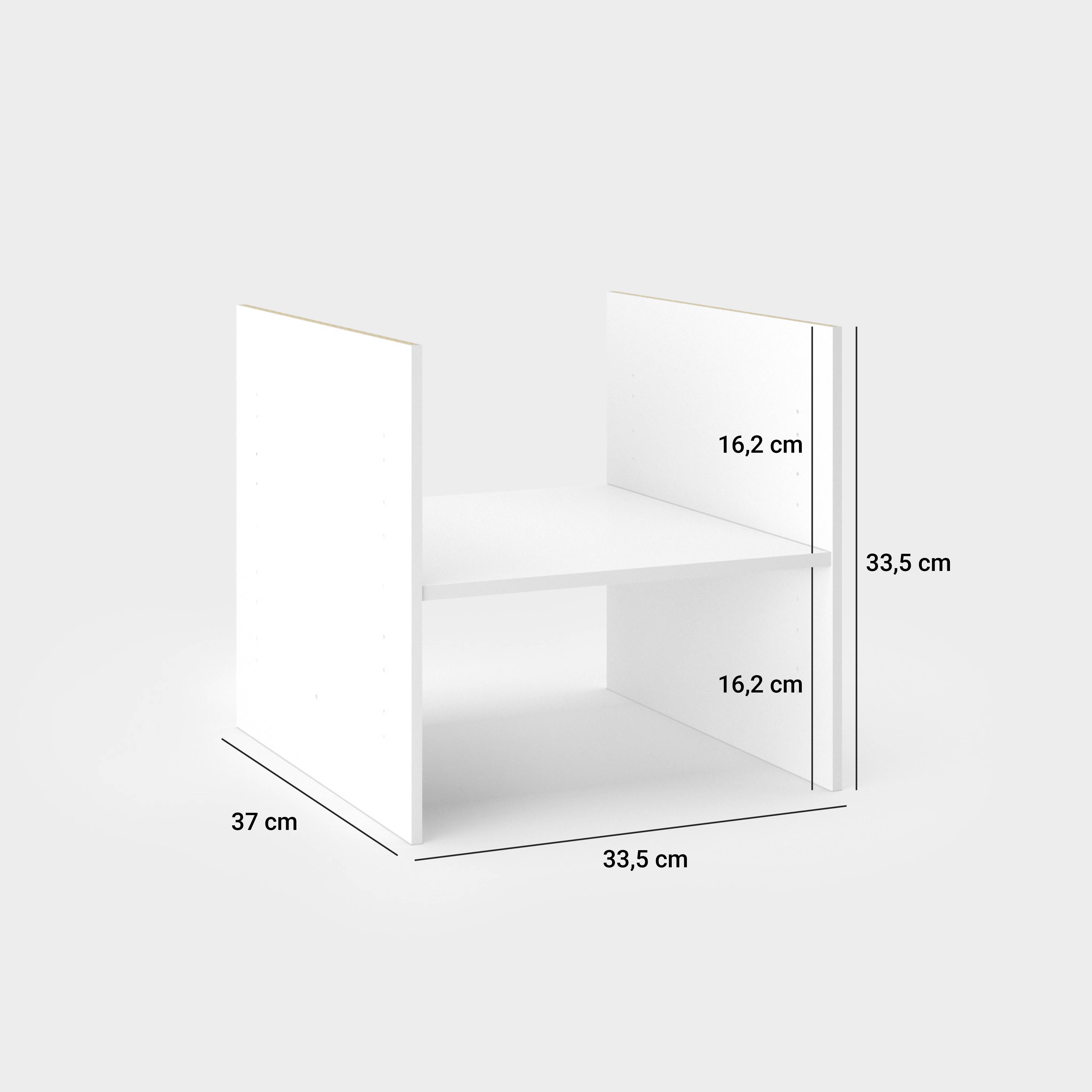 Maße des Regaleinsatzes (Länge: 33,5 cm, Höhe: 33,5 cm, Tiefe: 37 cm)