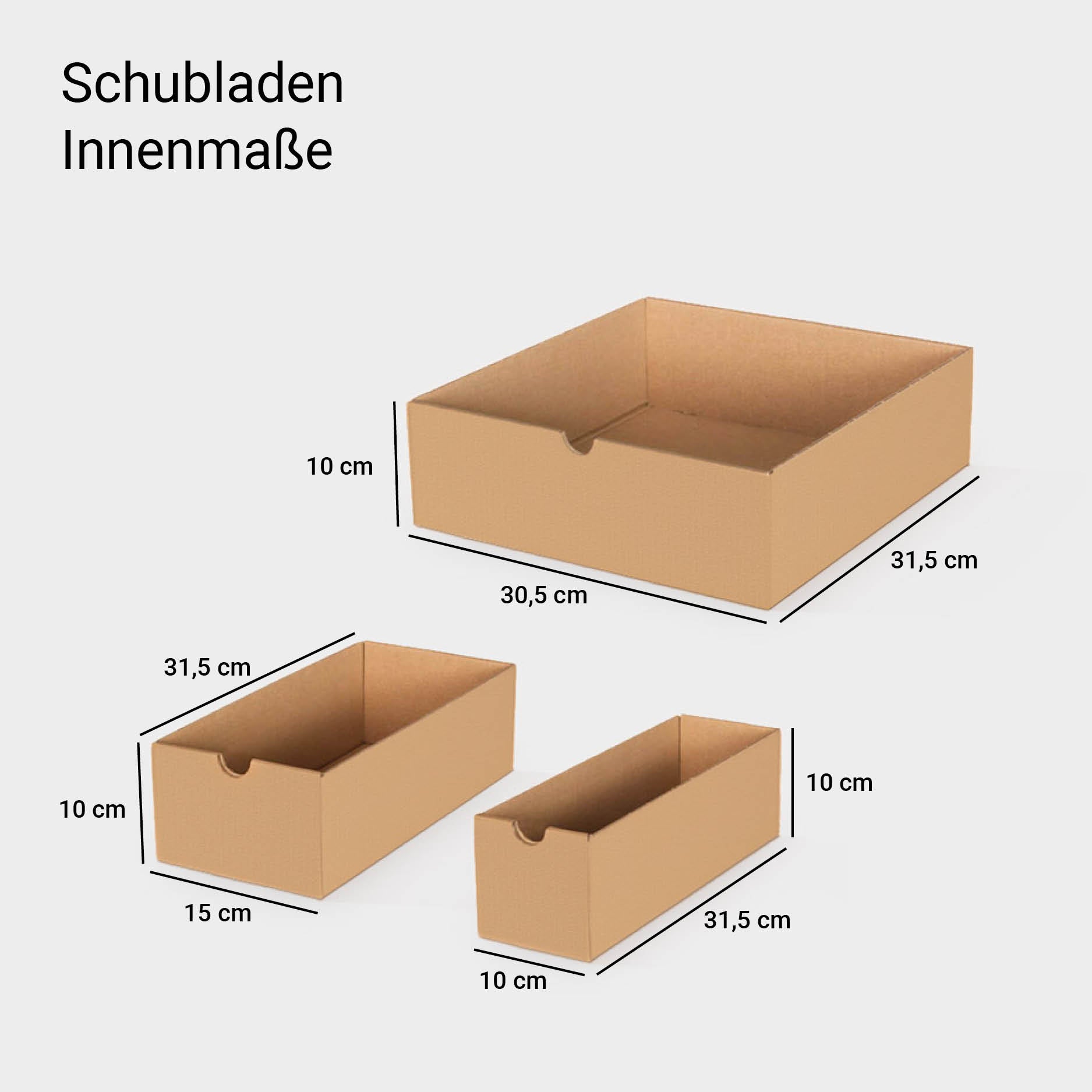3 verschiedene Kartonschubladen für das Kallax Regal 